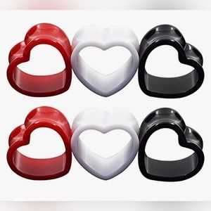 Set of 3 Heart Shape Acrylic Ear Tunnels  11/16" 18mm NEW